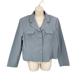 Retro Spago Academia Blazer Jacket Women Size 16 Blue Button Notch Crop Career